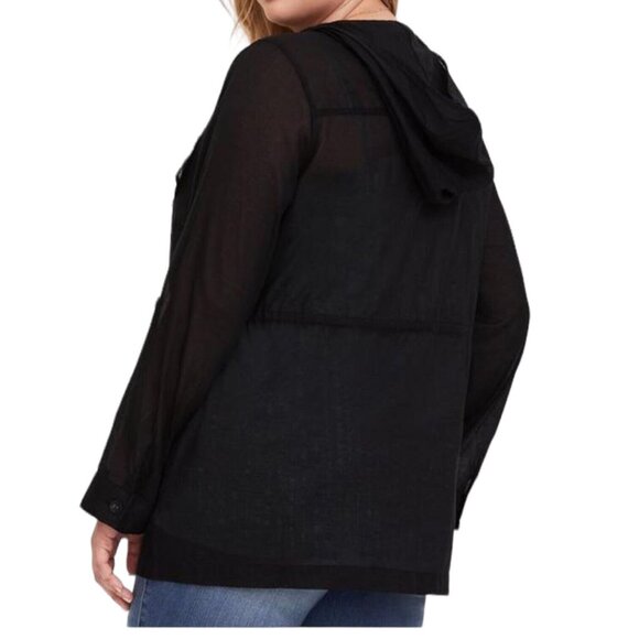 Torrid Black Voile Drape Front Jacket Women's Plus Size 4 4X Sheer Hooded Hood - Picture 4 of 16